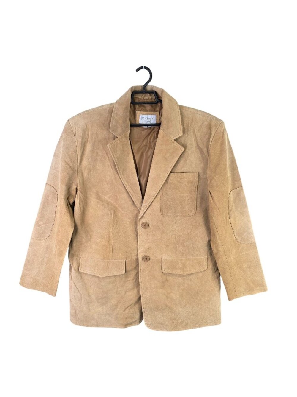 Mens Vintage Leather Tan Suede Blazer Jacket Elbow Patches Lined Size L